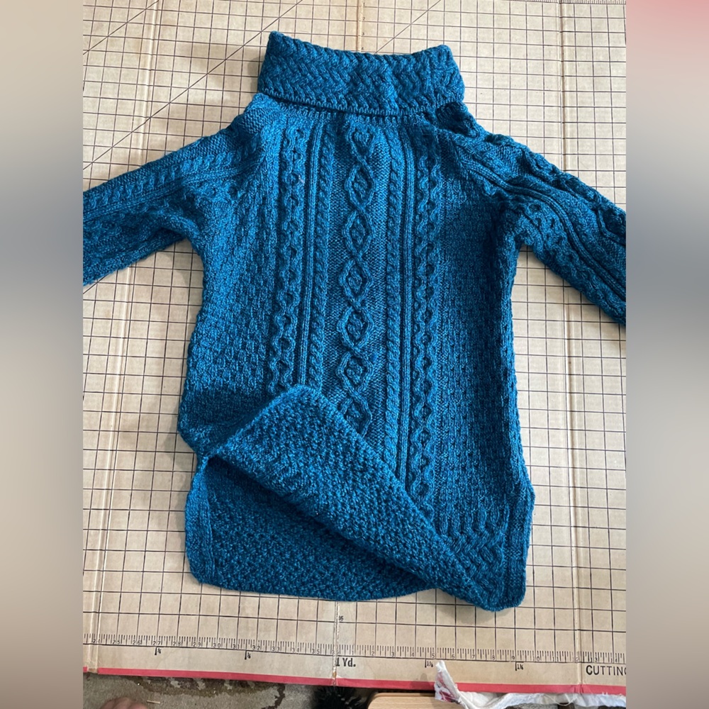 Aran Crafts Teal Cable Knit Turtleneck Sweater
